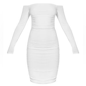 White Long Sleeve Mid Dress